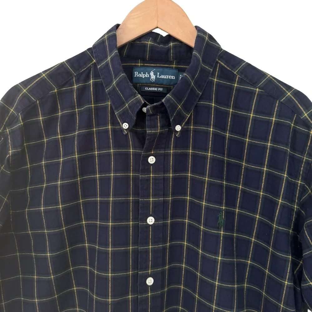 RALPH LAUREN Men’s Classic Fit Heavy Cotton Navy Plaid Button Down Shirt Size XL - Picture 5 of 16
